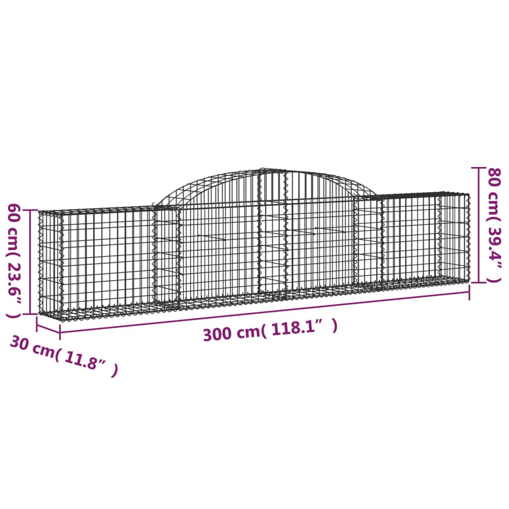 Schanskorven 10 st gewelfd 300x30x60/80 cm gegalvaniseerd ijzer