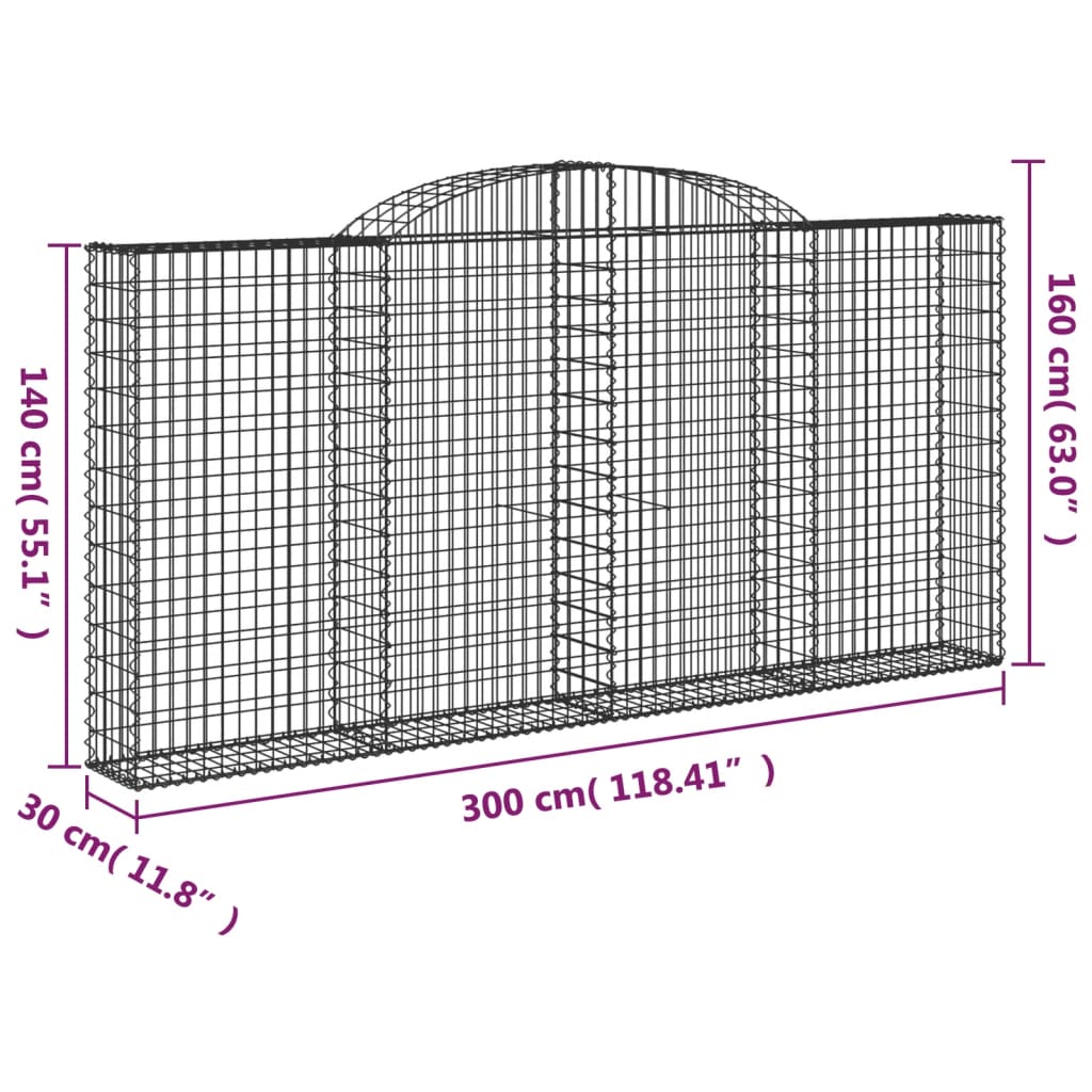 Schanskorven 2 st gewelfd 300x30x140/160 cm ijzer