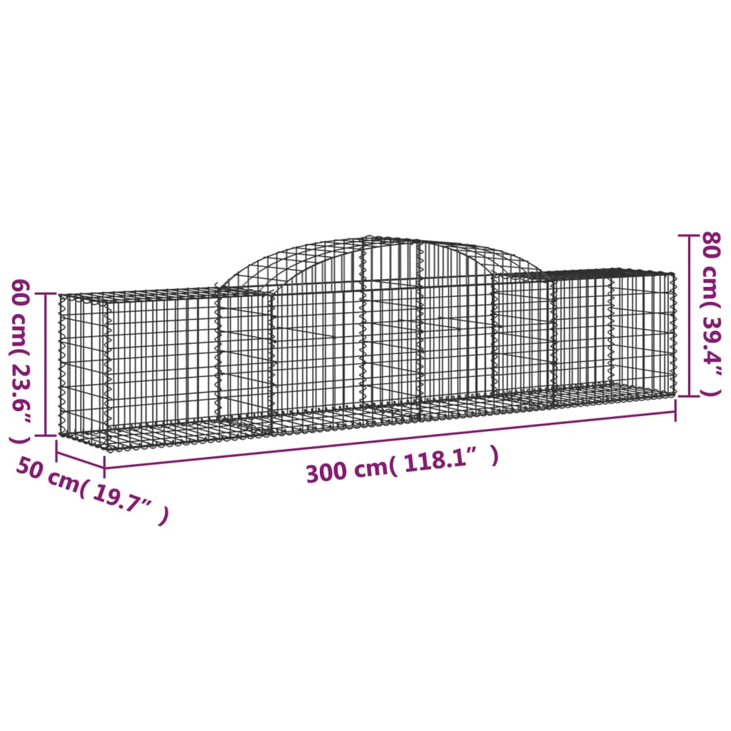 Schanskorven 10 st gewelfd 300x50x60/80 cm gegalvaniseerd ijzer