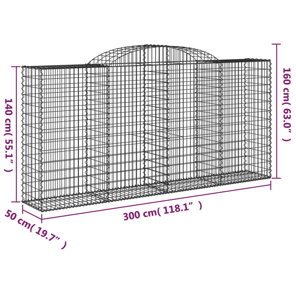 Schanskorven 3 st gewelfd 300x50x140/160 cm ijzer