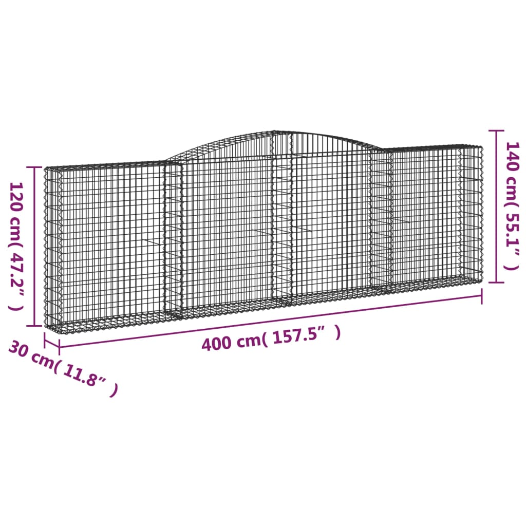 Schanskorven 2 st gewelfd 400x30x120/140 cm ijzer