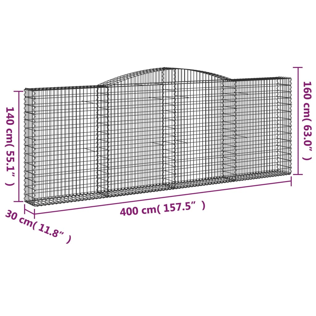 Schanskorven 4 st gewelfd 400x30x140/160 cm ijzer