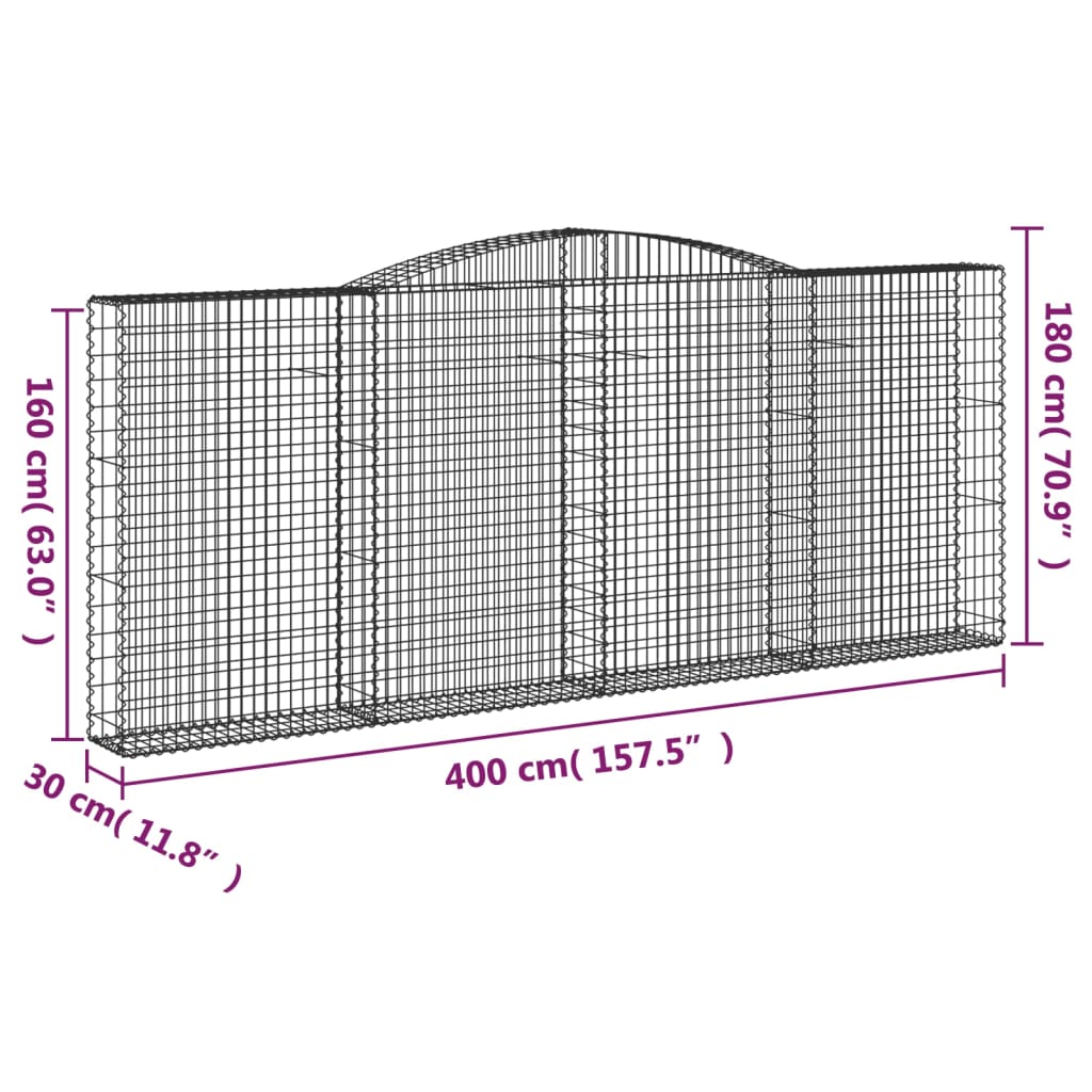 Schanskorven 2 st gewelfd 400x30x160/180 cm ijzer