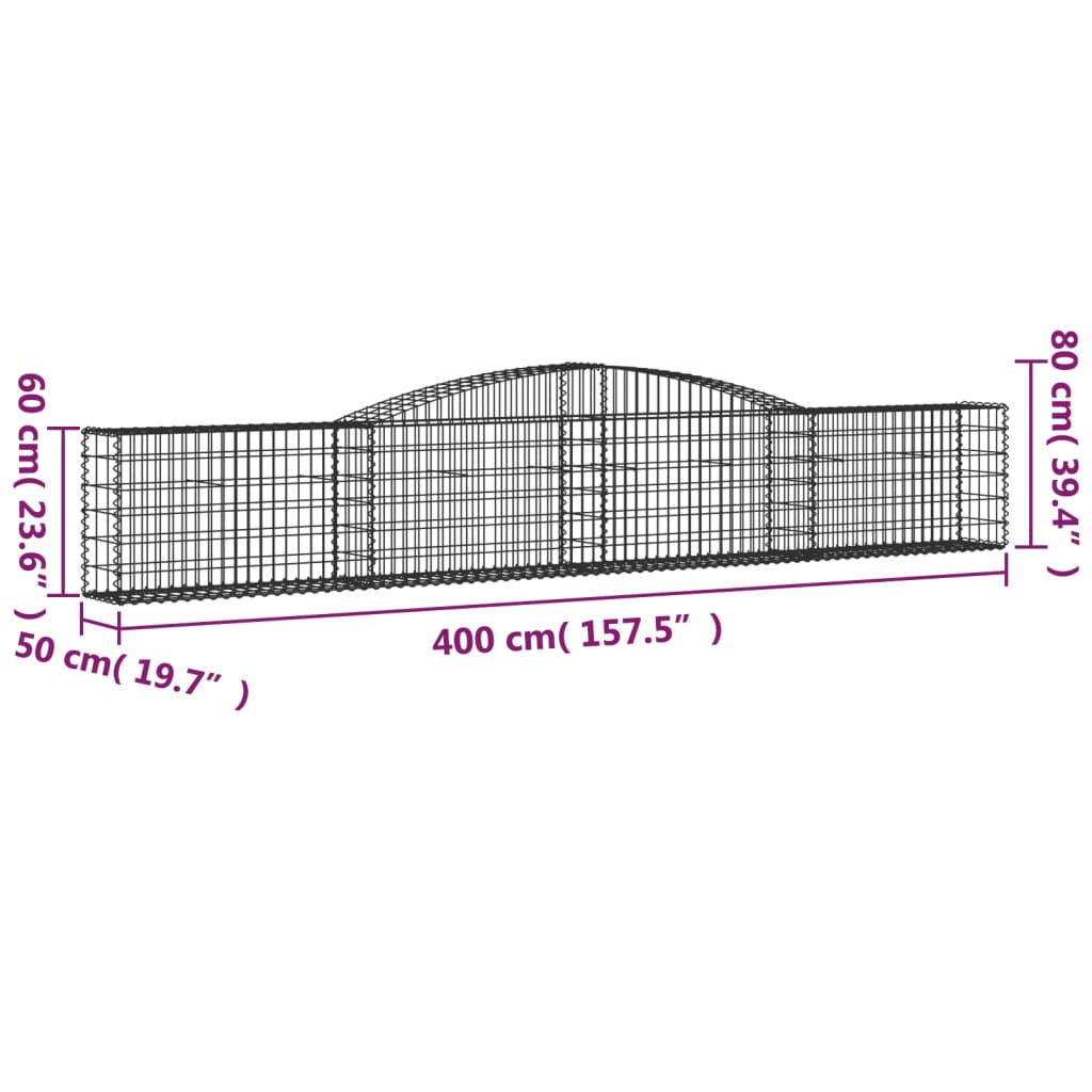 Schanskorven 6 st gewelfd 400x50x60/80 cm gegalvaniseerd ijzer