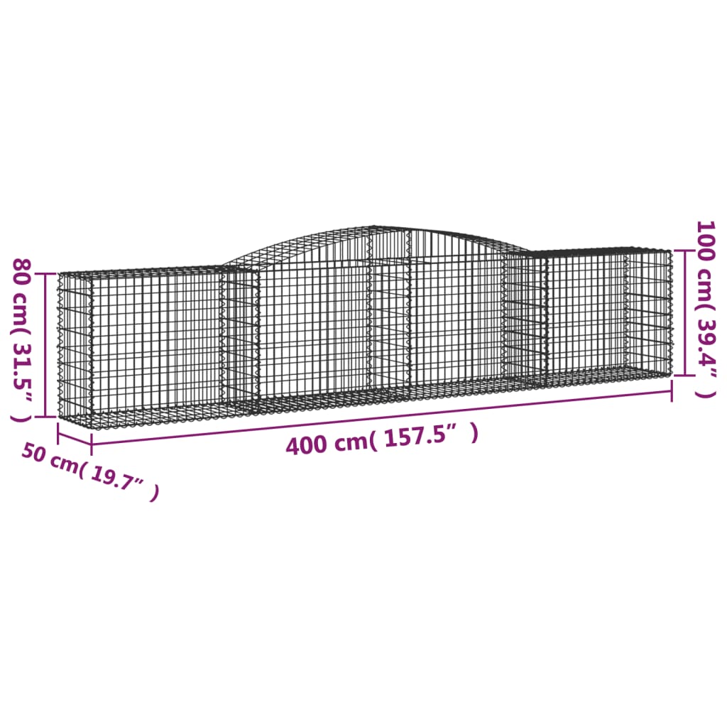 Schanskorven 2 st gewelfd 400x50x80/100 cm gegalvaniseerd ijzer