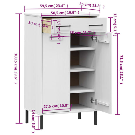 Schoenenkast met metalen poten OSLO massief grenenhout wit - AllerleiShop
