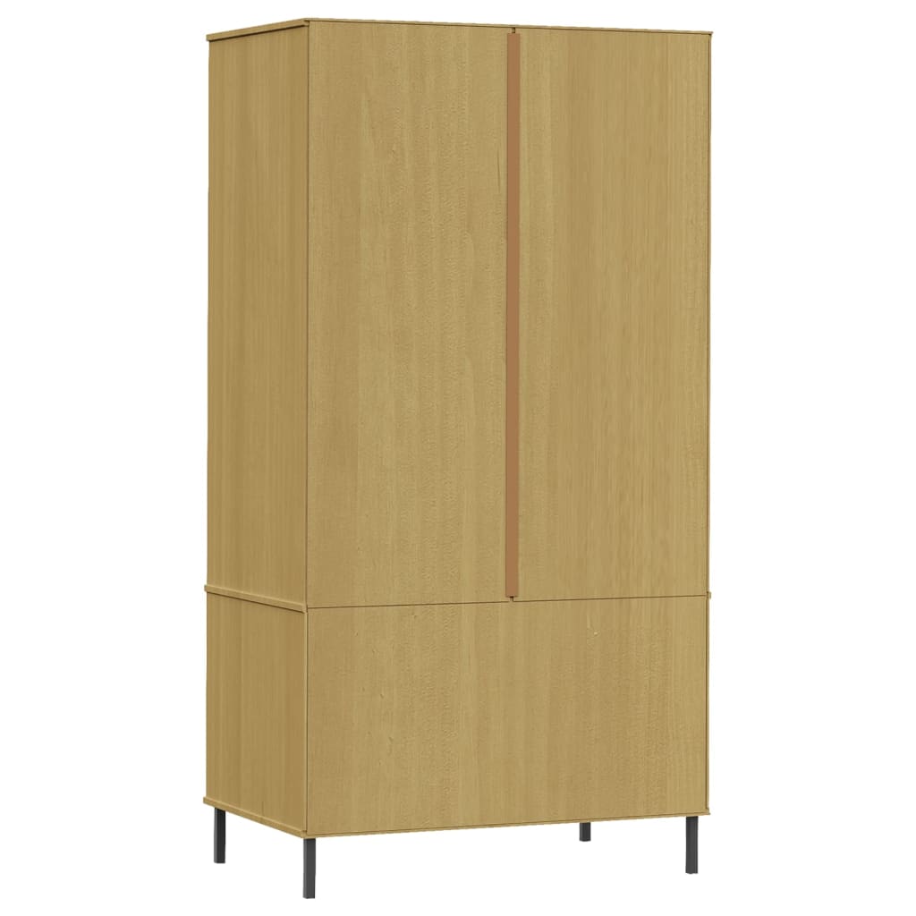 Kledingkast metalen poten OSLO 90x55x172,5 cm grenenhout bruin - AllerleiShop