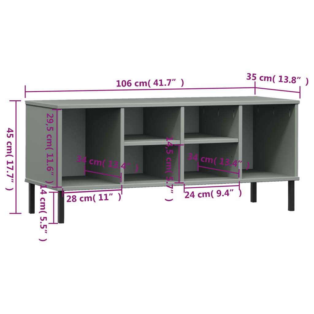 Schoenenrek met metalen poten OSLO 106x35x45 cm grenen grijs - AllerleiShop