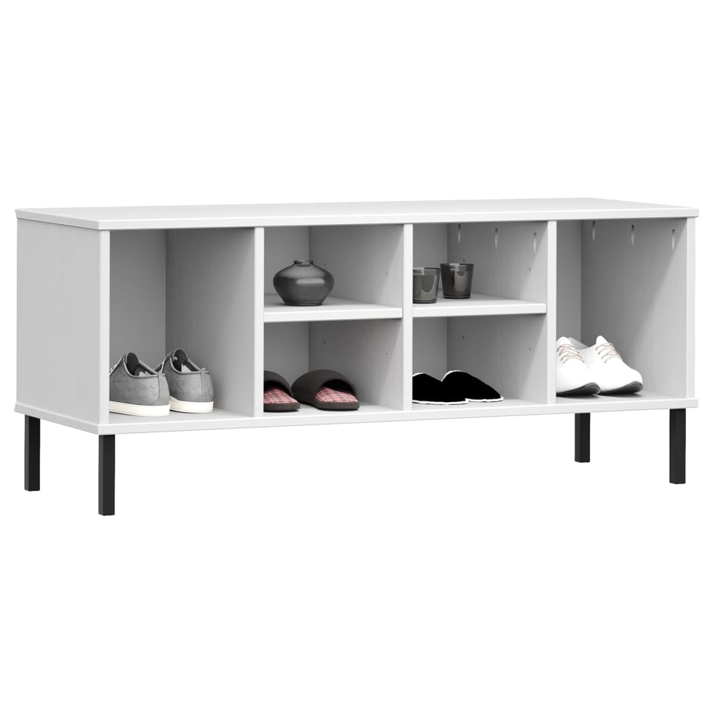 Schoenenrek met metalen poten OSLO 106x35x45 cm grenenhout wit - AllerleiShop