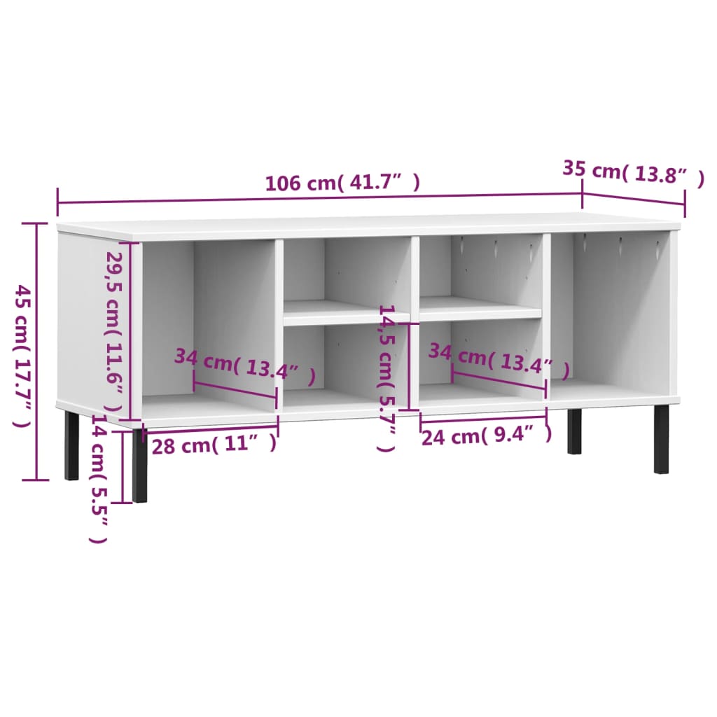 Schoenenrek met metalen poten OSLO 106x35x45 cm grenenhout wit - AllerleiShop