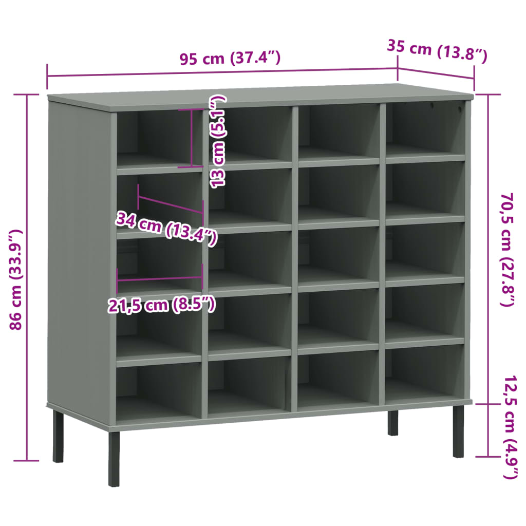 Schoenenrek met metalen poten OSLO 95x35x86 cm grenen grijs - AllerleiShop