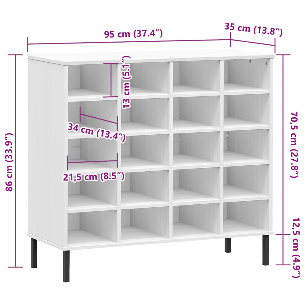 Schoenenrek met metalen poten OSLO 95x35x86 cm grenenhout wit - AllerleiShop