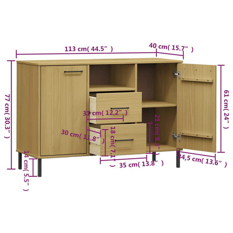 Dressoir met metalen poten OSLO 113x40x77 cm grenenhout bruin - AllerleiShop