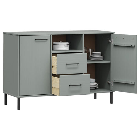 Dressoir met metalen poten OSLO 113x40x77 cm grenenhout grijs - AllerleiShop