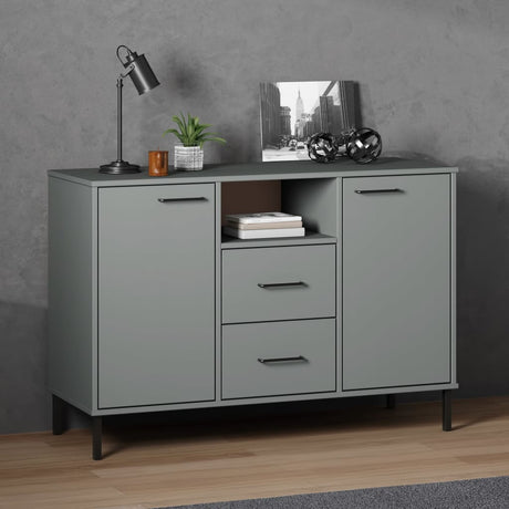 Dressoir met metalen poten OSLO 113x40x77 cm grenenhout grijs - AllerleiShop