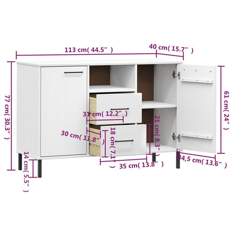 Dressoir met metalen poten OSLO 113x40x77 cm grenenhout wit - AllerleiShop