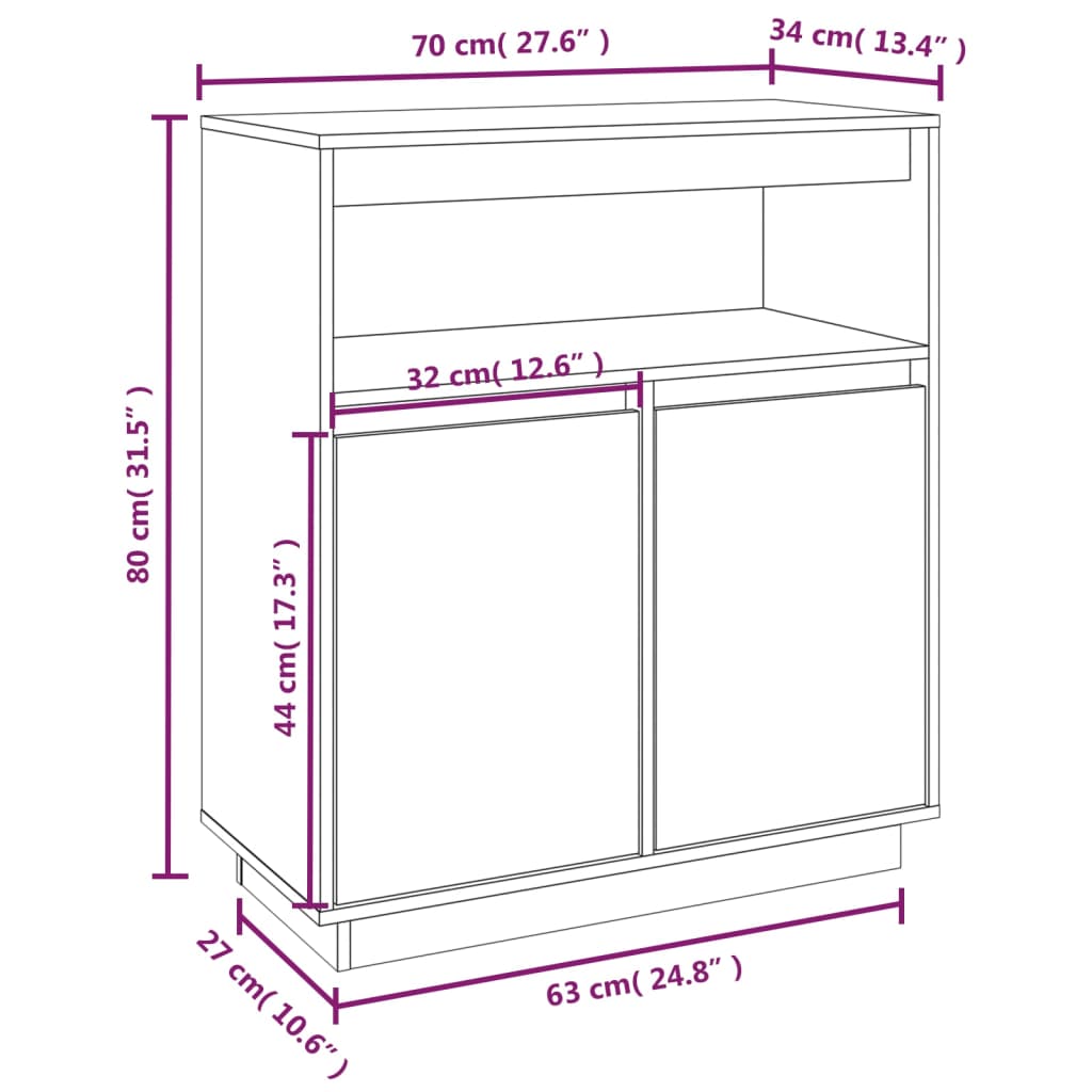 Dressoir 70x34x80 cm massief grenenhout - AllerleiShop