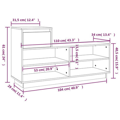 Schoenenkast 110x34x61 cm massief grenenhout wit - AllerleiShop