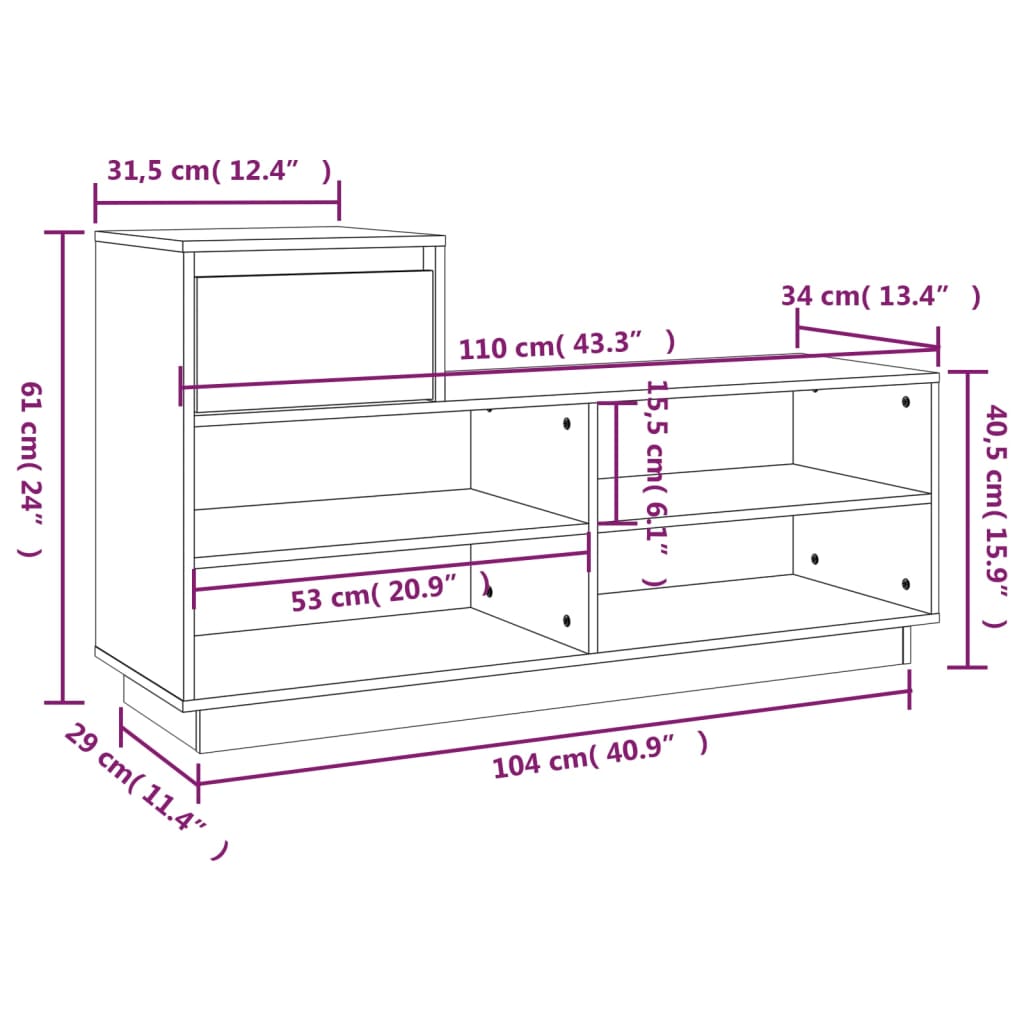 Schoenenkast 110x34x61 cm massief grenenhout grijs - AllerleiShop