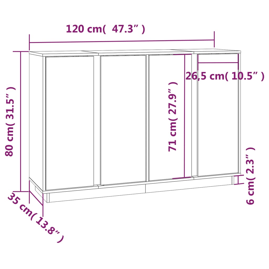 Dressoir 120x35x80 cm massief grenenhout - AllerleiShop