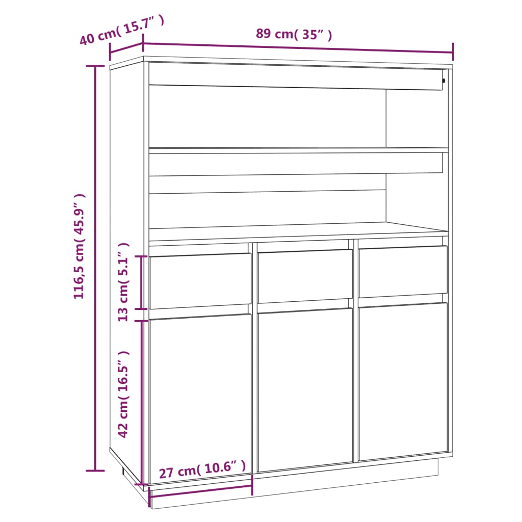 Hoge kast 89x40x116,5 cm massief grenenhout - AllerleiShop