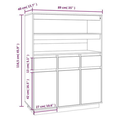 Hoge kast 89x40x116,5 cm massief grenenhout - AllerleiShop