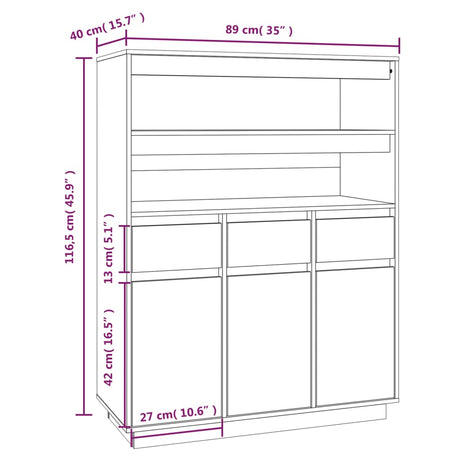 Hoge kast 89x40x116,5 cm massief grenenhout wit - AllerleiShop