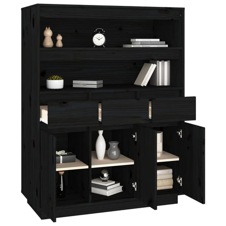 Hoge kast 89x40x116,5 cm massief grenenhout zwart - AllerleiShop