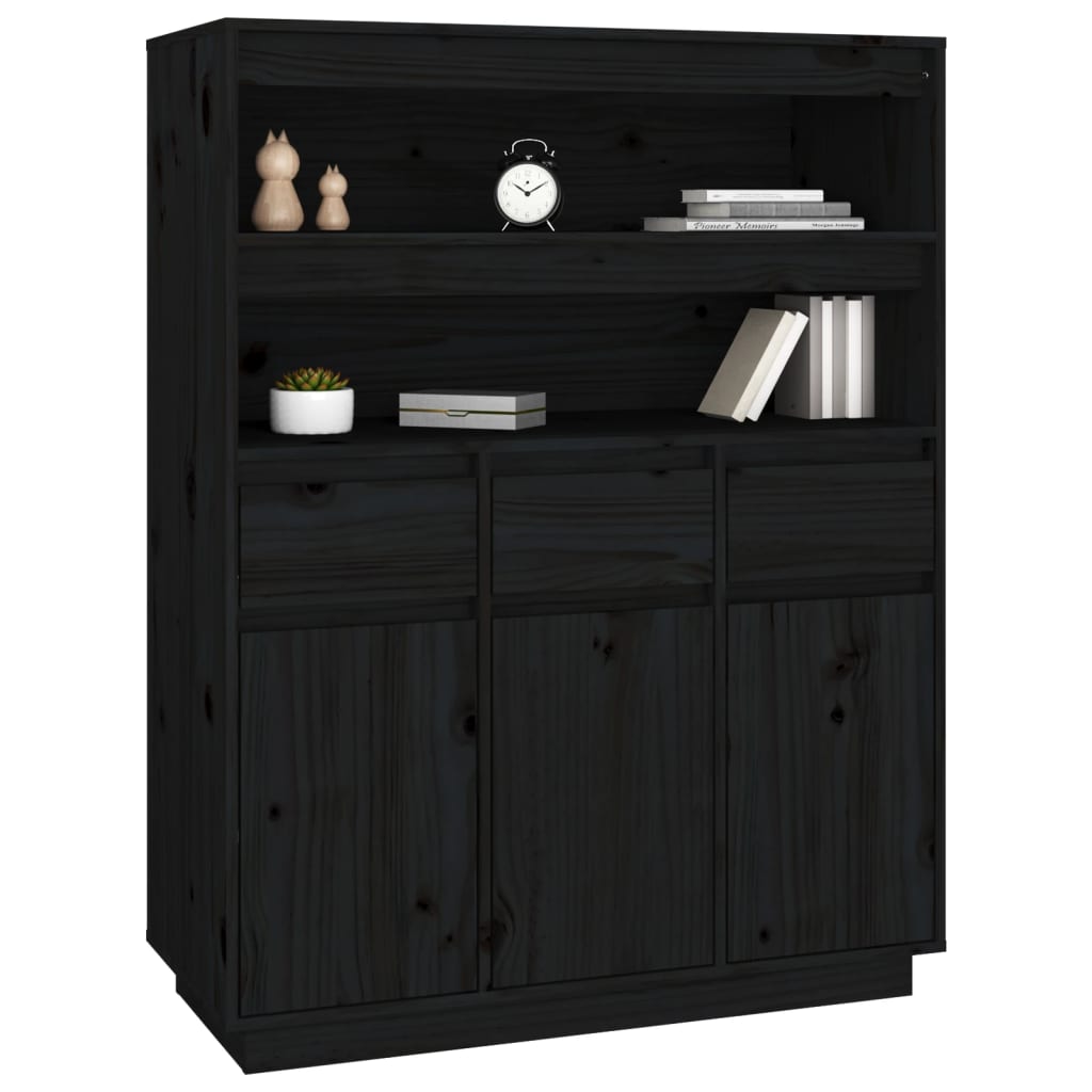 Hoge kast 89x40x116,5 cm massief grenenhout zwart - AllerleiShop