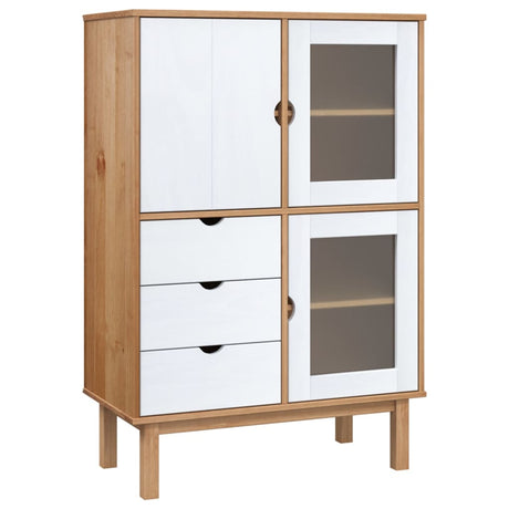 Hoge kast OTTA 85x43x125 cm massief grenenhout bruin en wit - AllerleiShop