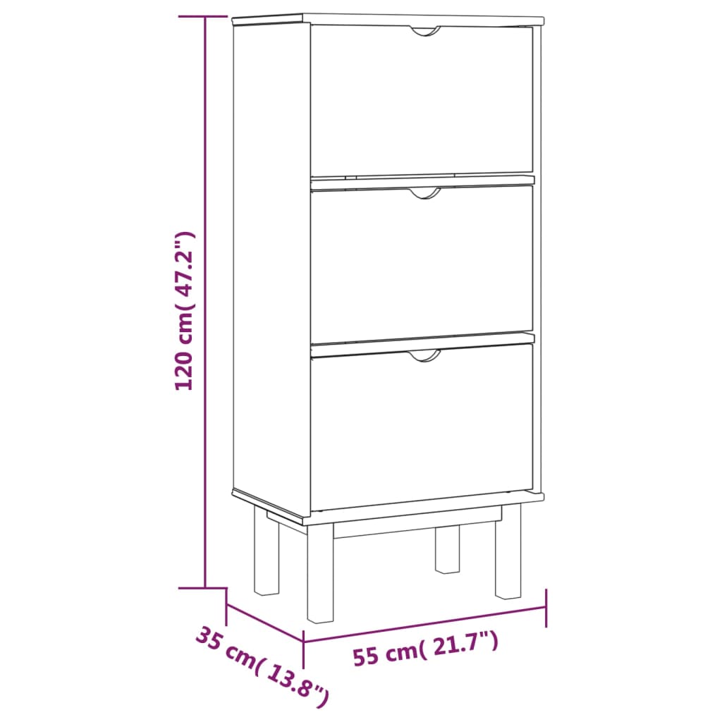 Schoenenkast OTTA 3 lades massief grenenhout bruin en grijs - AllerleiShop