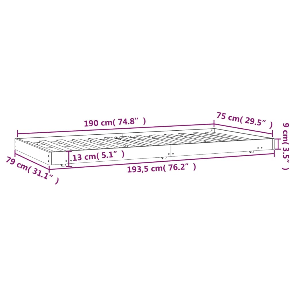 Bedframe 75x190 cm massief grenenhout zwart - AllerleiShop