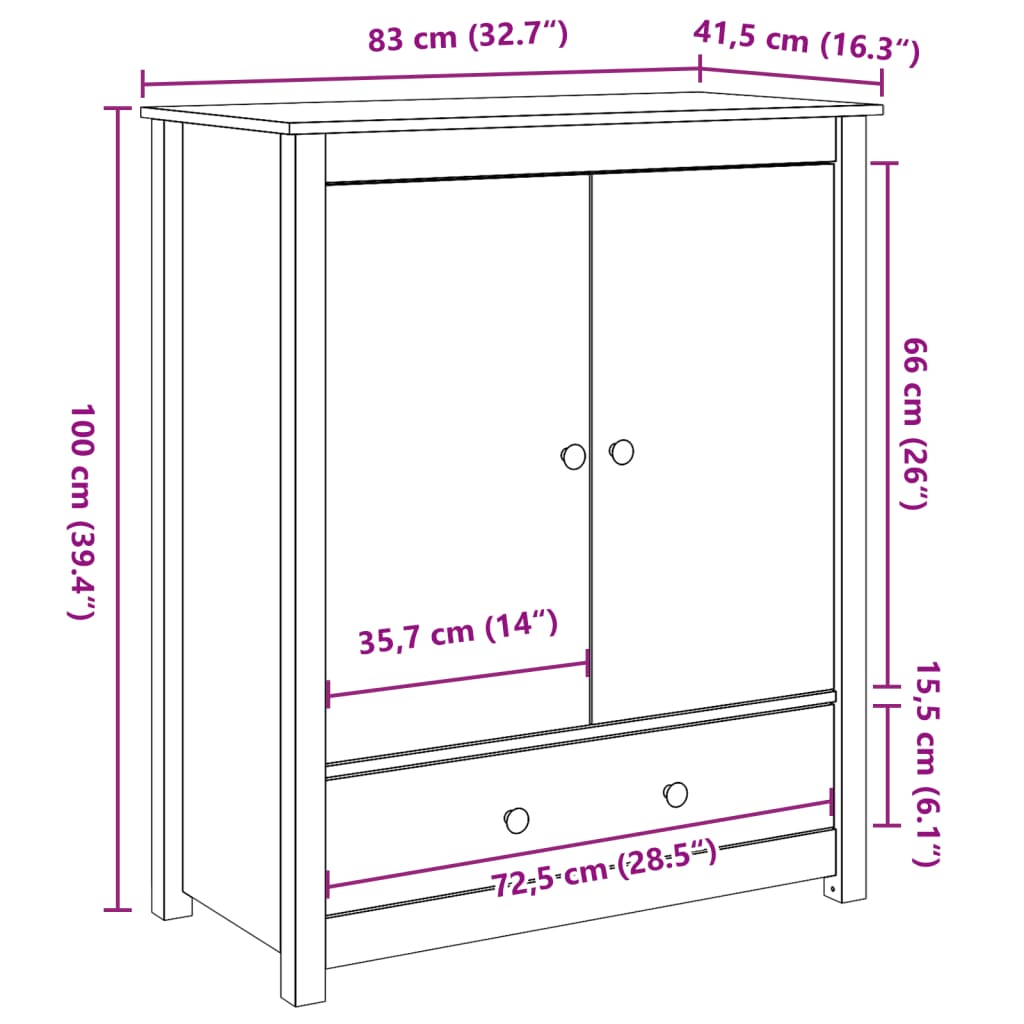 Hoge kast 83x41,5x100 cm massief grenenhout - AllerleiShop