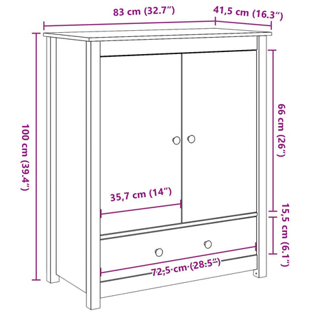 Hoge kast 83x41,5x100 cm massief grenenhout - AllerleiShop