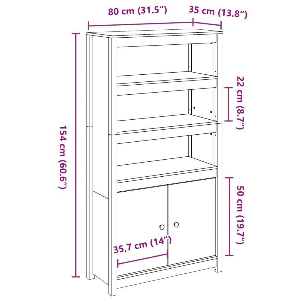 Hoge kast 80x35x154 cm massief grenenhout - AllerleiShop