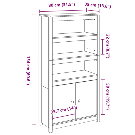 Hoge kast 80x35x154 cm massief grenenhout wit - AllerleiShop