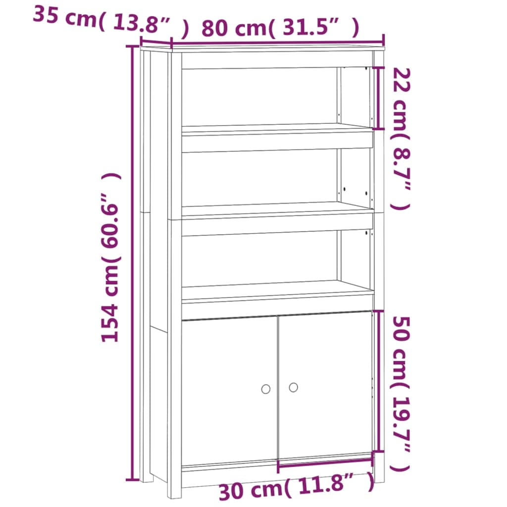 Hoge kast 80x35x154 cm massief grenenhout grijs - AllerleiShop