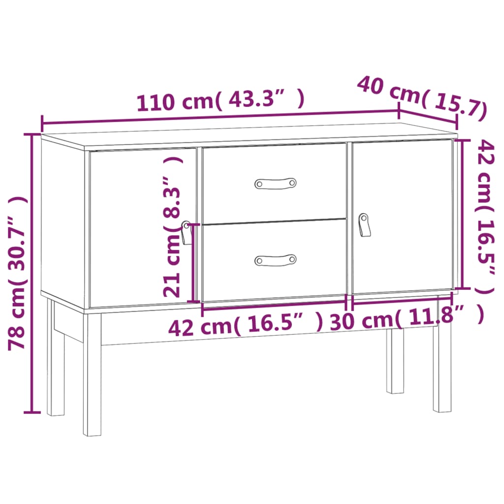 Dressoir 110x40x78 cm massief grenenhout honingbruin - AllerleiShop