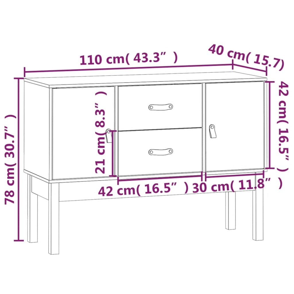 Dressoir 110x40x78 cm massief grenenhout zwart - AllerleiShop