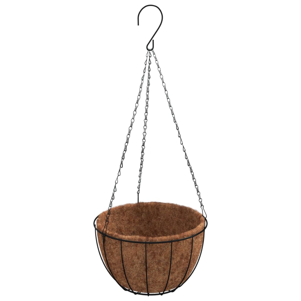 Plantenbakken hangend 4 st met kokosbak staal Ø 30x52 cm zwart