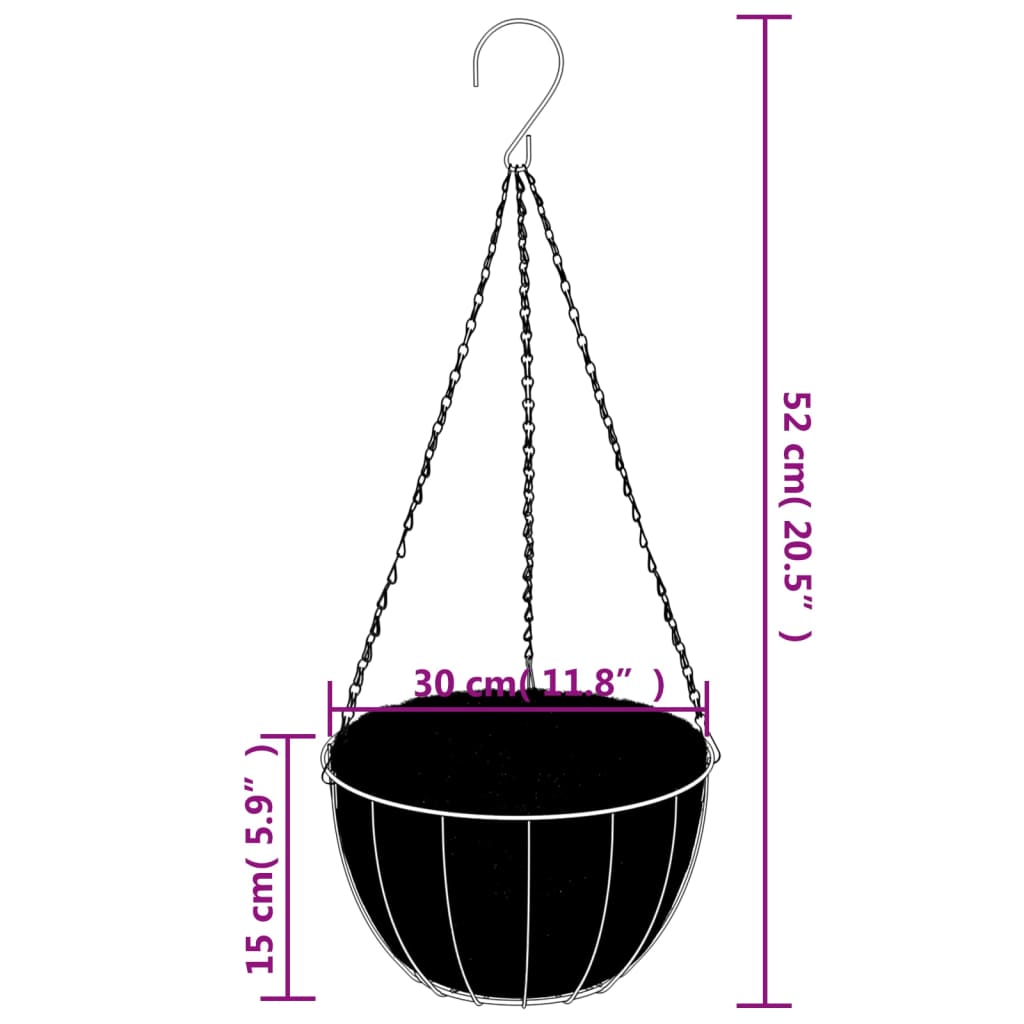 Plantenbakken hangend 4 st met kokosbak staal Ø 30x52 cm zwart