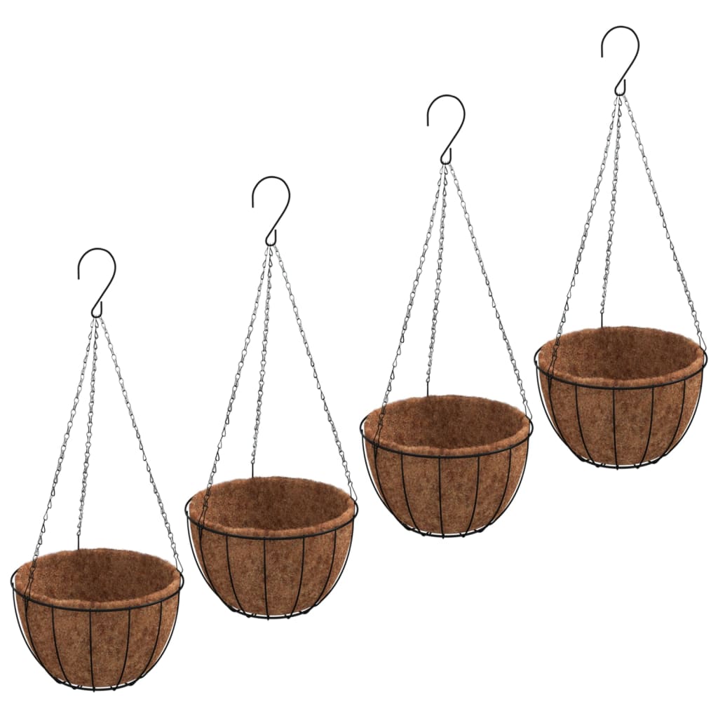 Plantenbakken hangend 4 st met kokosbak staal Ø 35x52 cm zwart