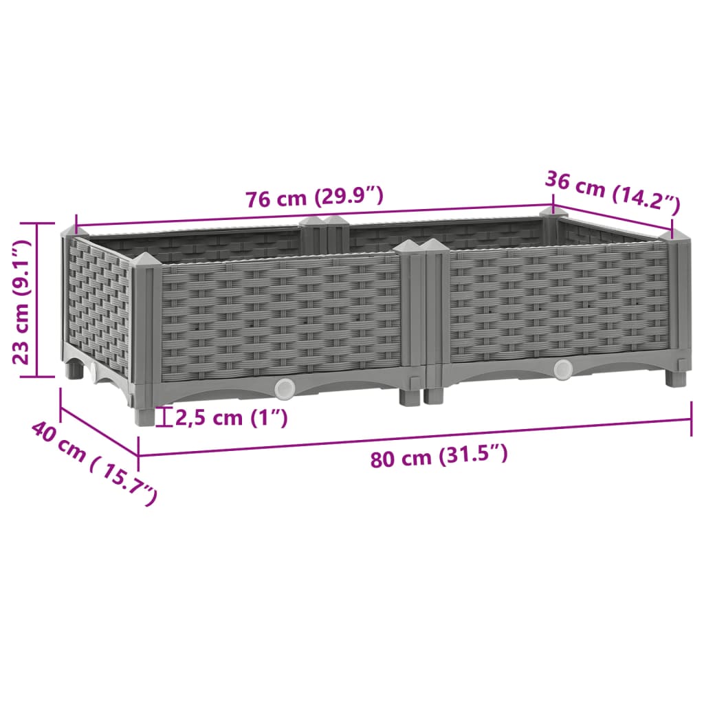 Plantenbak verhoogd 80x40x23 cm polypropeen