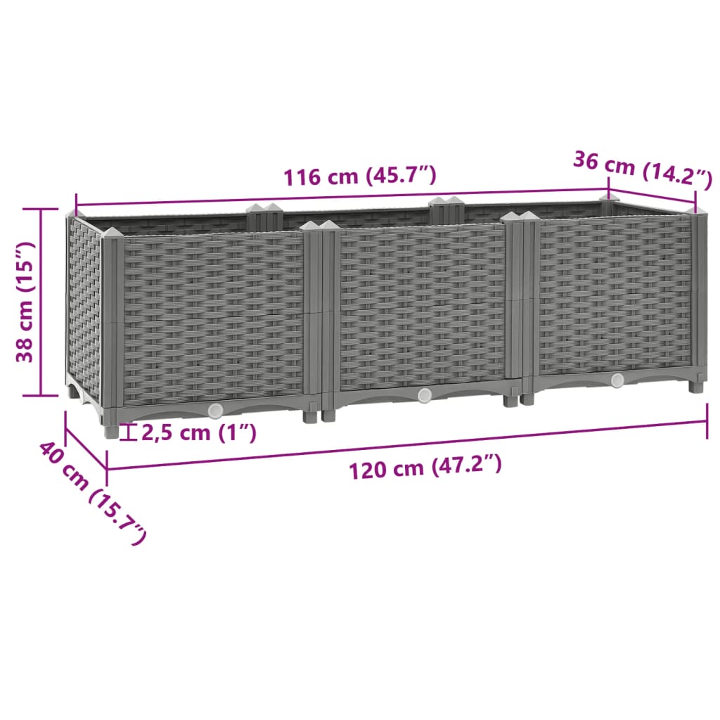 Plantenbak verhoogd 120x40x38 cm polypropeen