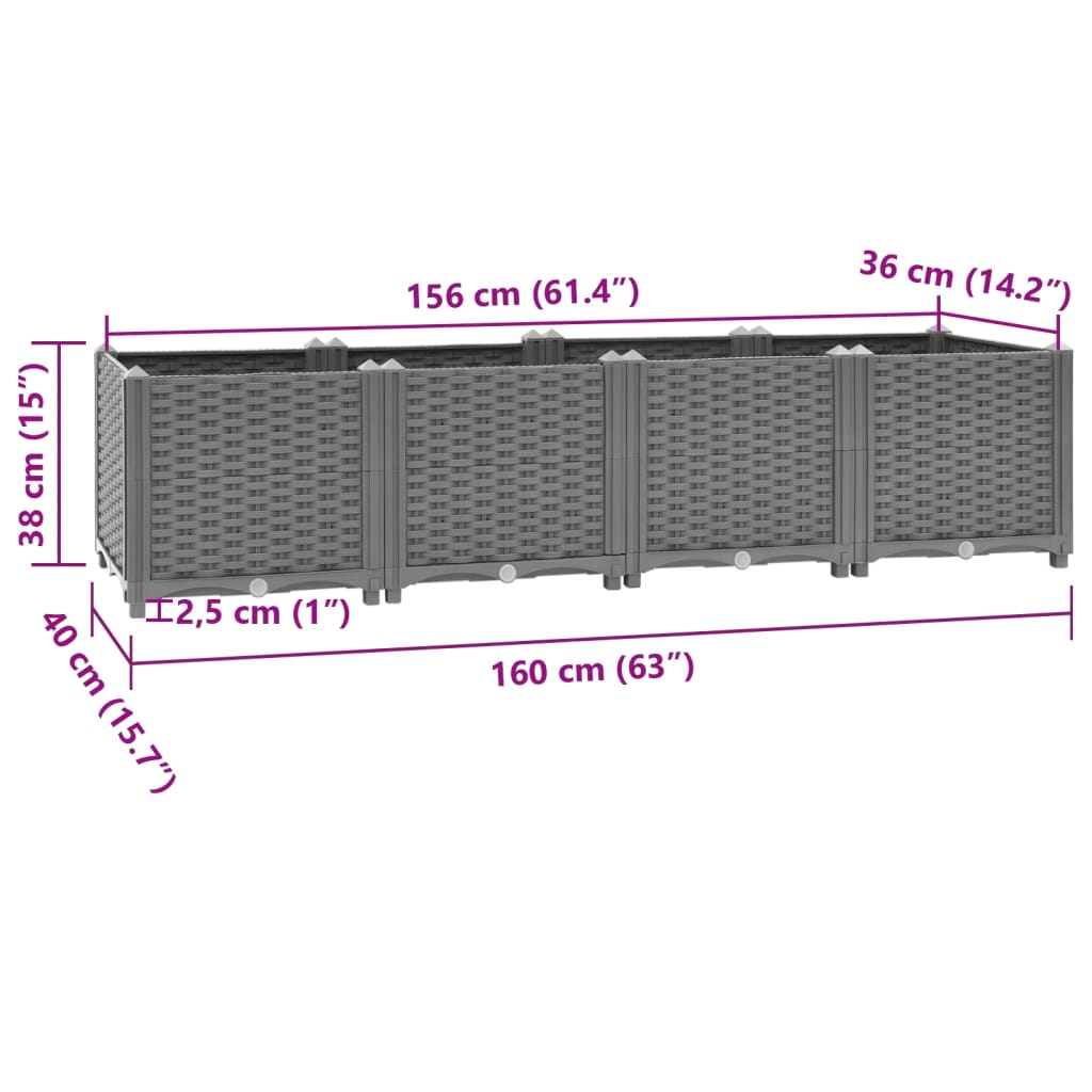 Plantenbak verhoogd 160x40x38 cm polypropeen