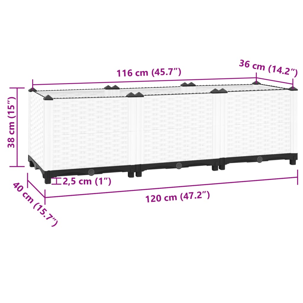 Plantenbak verhoogd 120x40x38 cm polypropeen