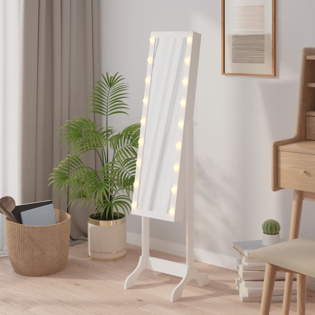 Spiegel vrijstaand met LED's 34x37x146 cm wit - AllerleiShop