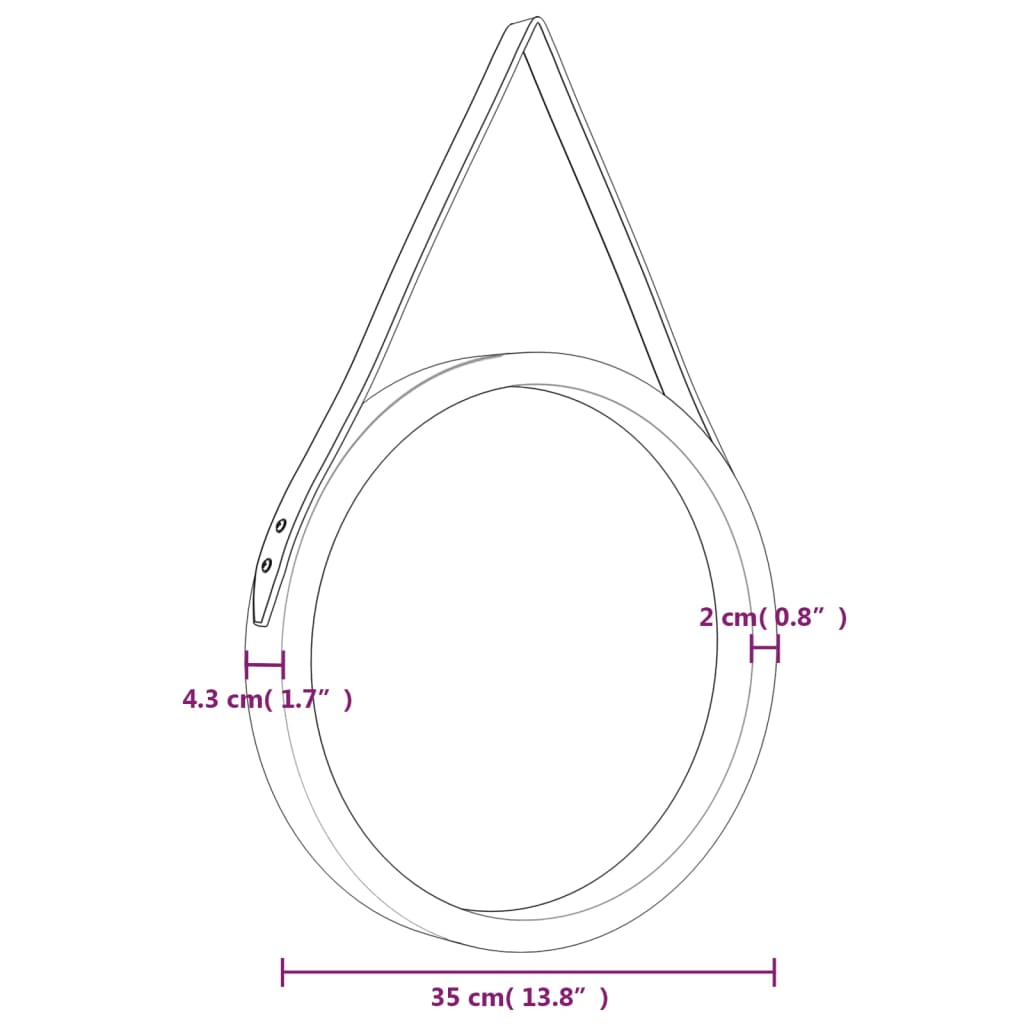 Wandspiegel met band Ø 35 cm zilverkleurig - AllerleiShop