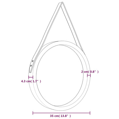 Wandspiegel met band Ø 35 cm zilverkleurig - AllerleiShop