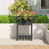 Plantenbak met schap 54x34,5x81 cm massief grenenhout grijs - AllerleiShop